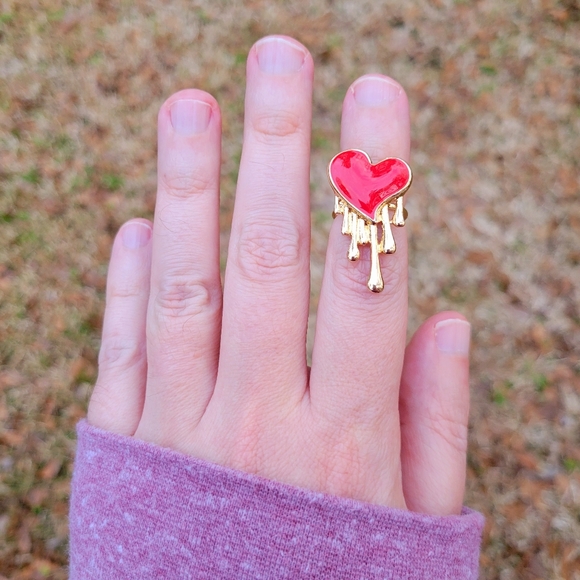 Red Gold Dripping Valentines Day True Love Midi Ring Size 4.5 - Picture 6 of 9